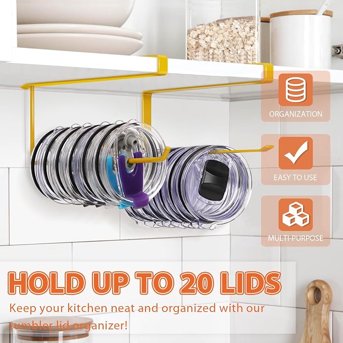 2 Pack Tumbler Lid Organizer, Horizontal Tumbler Lid Storage Hook Up to 20 Lids - Image 2