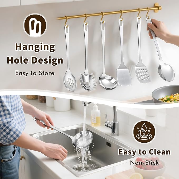 6 Pcs Cooking Utensils Set, Stainless Steel Kitchen Utensils, Heat Resistant - Image 6