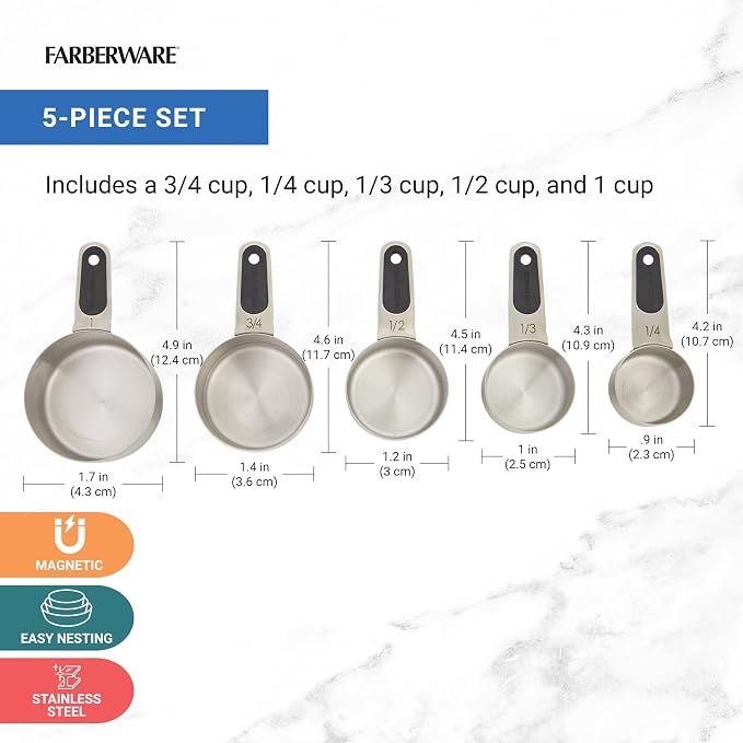 Farberware Professional Set of 5 Stainless Steel Measuring Cups, Precision and - Image 2