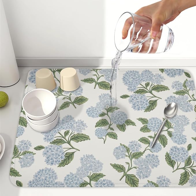 Blue Hydrangea Floral Dish Drying Mat - Image 6
