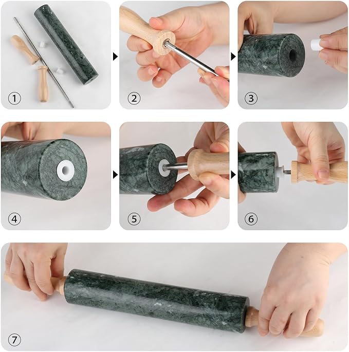 Koville Indian Natural Marble Rolling Pin, Non-Stick Polished Dough Roller - Image 8