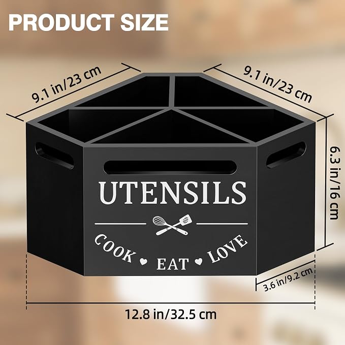 Kitchen Utensils Holder with 5 Compartments, Corner Utensil Caddy - Image 2