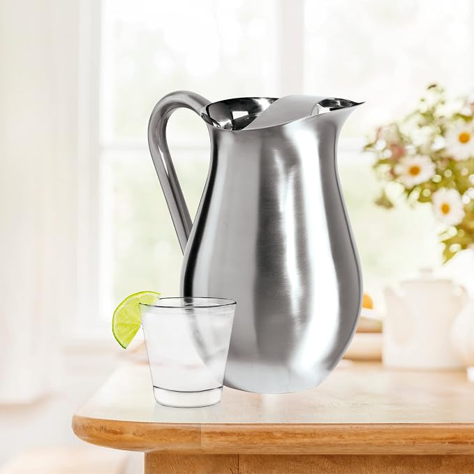 OGGI Stainless Steel Pitcher- Stainless Steel Water w/Ice Guard, Water Carafe - Image 4
