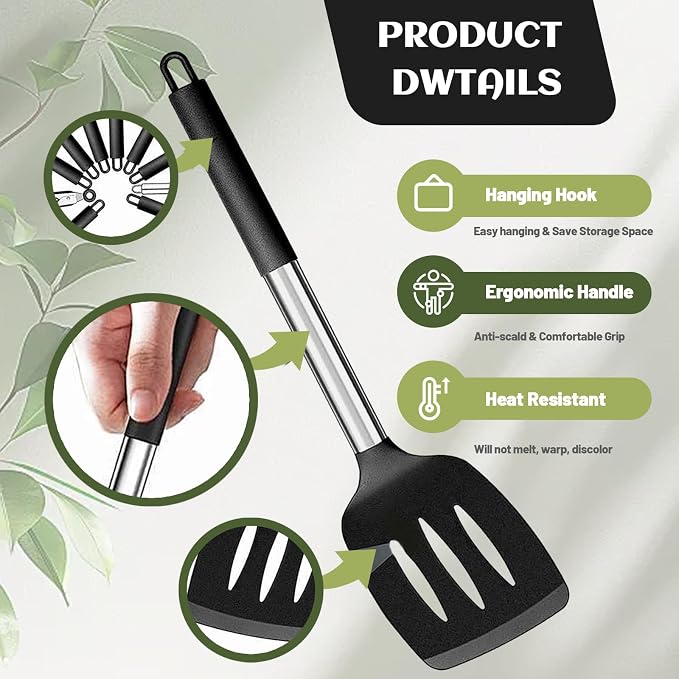 40 Pcs Kitchen Utensils Set Silicone Cooking, 446℉ Heat Resistance Stainless - Image 3