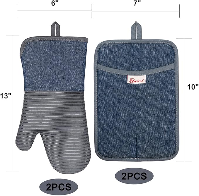Yutat Oven Mitts, Pot Holders Set of 4 Made - Image 2