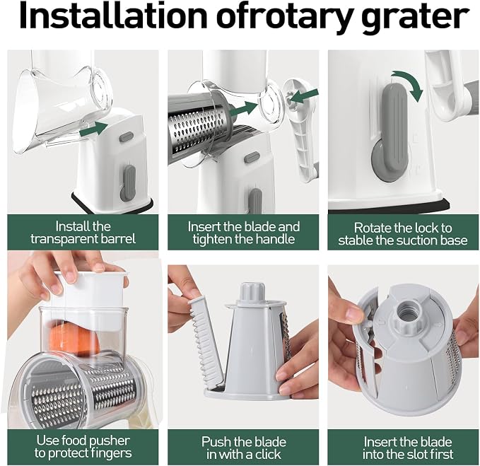 APSARAS USA Cheese Grater Hand Crank, Rotary Cheese Grater, 5 in 1 Rotary Grater - Image 5