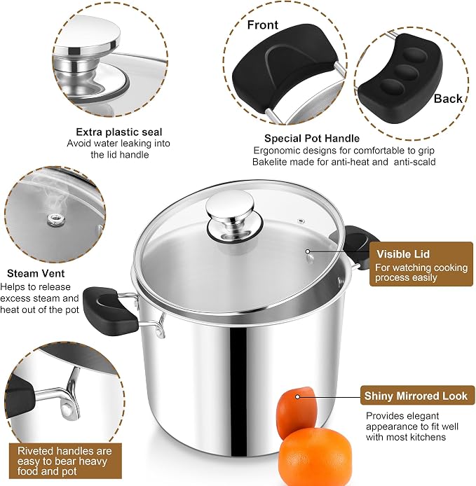 12 Quart 3-Ply Cooking Stock Pot - Image 3