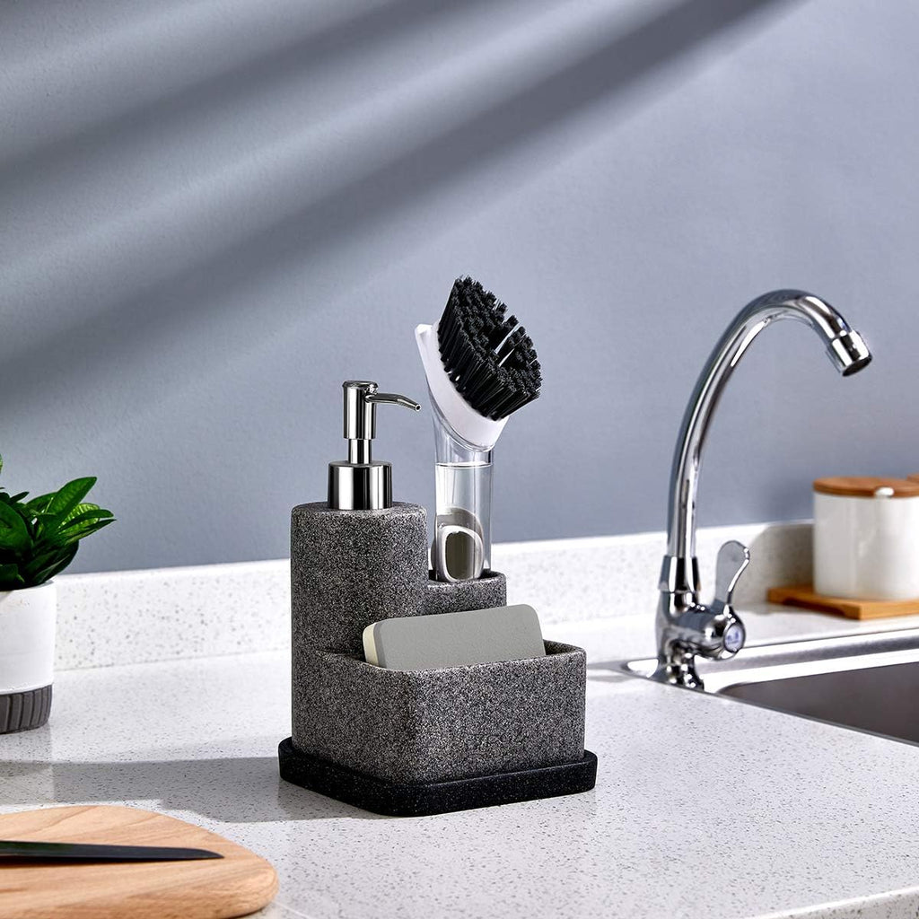 Black Soap Dispenser with Sponge Holder, Kitchen Soap Dispenser Pump
