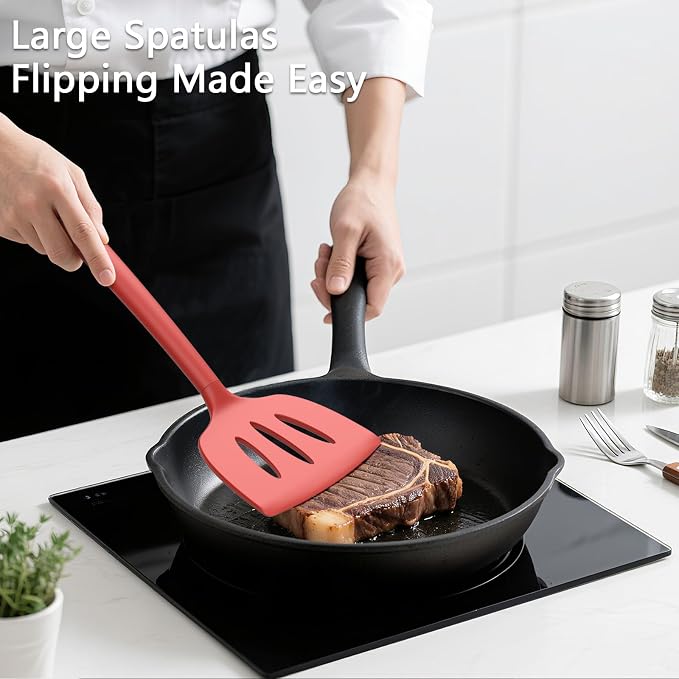 Coukre 3 Pack Silicone Spatula Set, High Heat Resistant, Fish Spatula, Solid & - Image 3