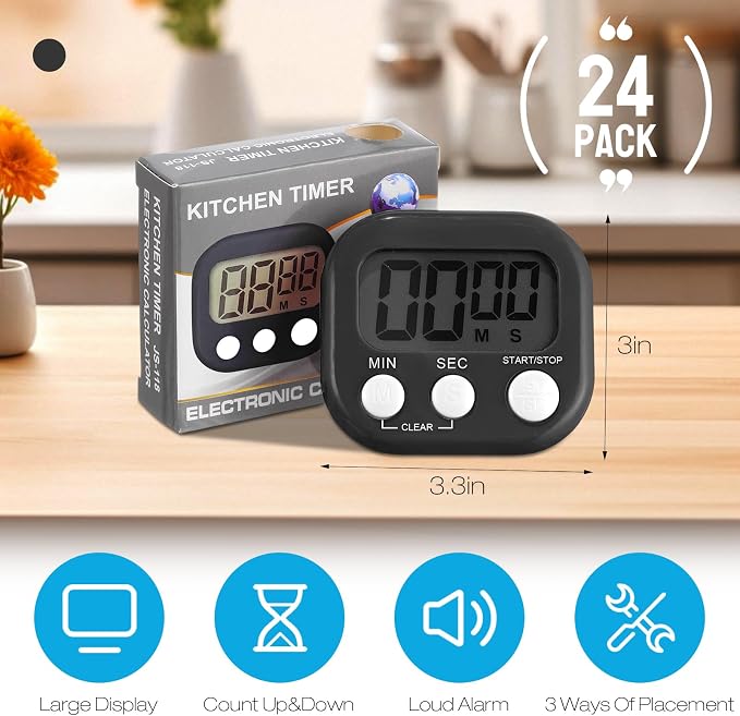 Leumoi 24 Pcs Digital Kitchen Timers Bulk Small Magnetic Timer On/Off Switch - Image 2