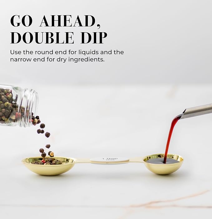 White and Gold Magnetic Measuring Spoons – Stainless Steel Double Sided - Image 3