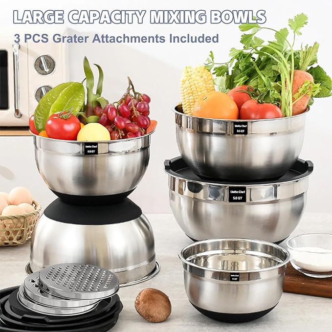 Umite Chef Mixing Bowls with Airtight Lids, 3 Grater Attachments & Non-Slip - Image 5