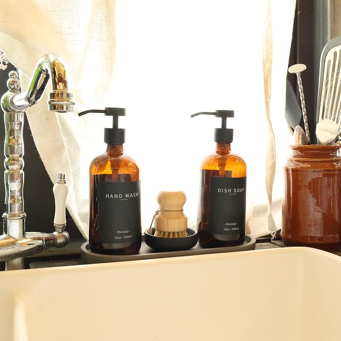 Ronasip Set of 5 Kitchen Soap Dispenser Set 16 Oz Glass Hand Dish Soap Dispenser - Image 8