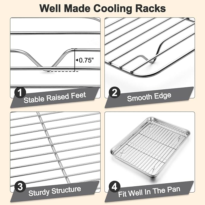 TeamFar Baking Sheet with Rack Set, 19.6/16/12.5 Inch Stainless Steel Cookie - Image 4