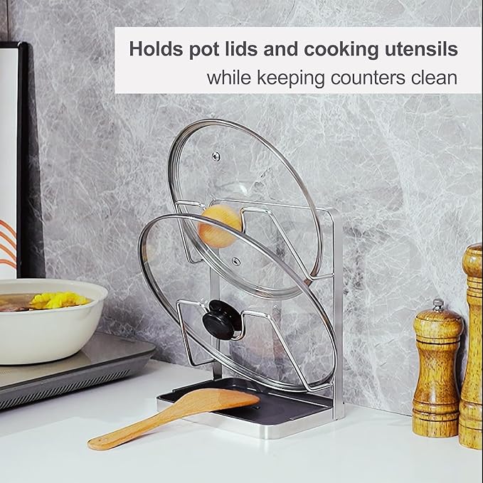 304 Stainless Steel Pot Lid Holder While Cooking, Kitchen Pot Lid Storage Rack - Image 2