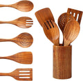 Teak Wooden Spoons for Cooking:6 Piece Wood Kitchen Utensils Set, Comfort Grip by Yhendelion