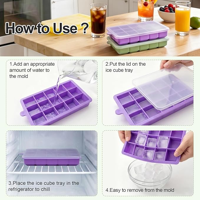 Silicone Ice Cube Trays with Lid, 4 Pack Easy Release Ice Cube Molds - Image 6