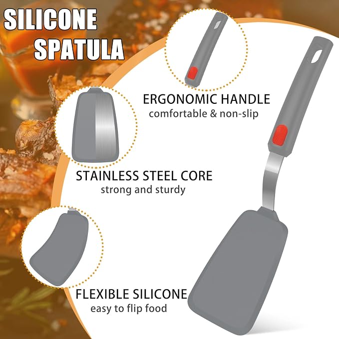 Silicone Spatula Turner Set of 3, Beijiyi 600°F Heat Resistant Cooking Spatulas - Image 5