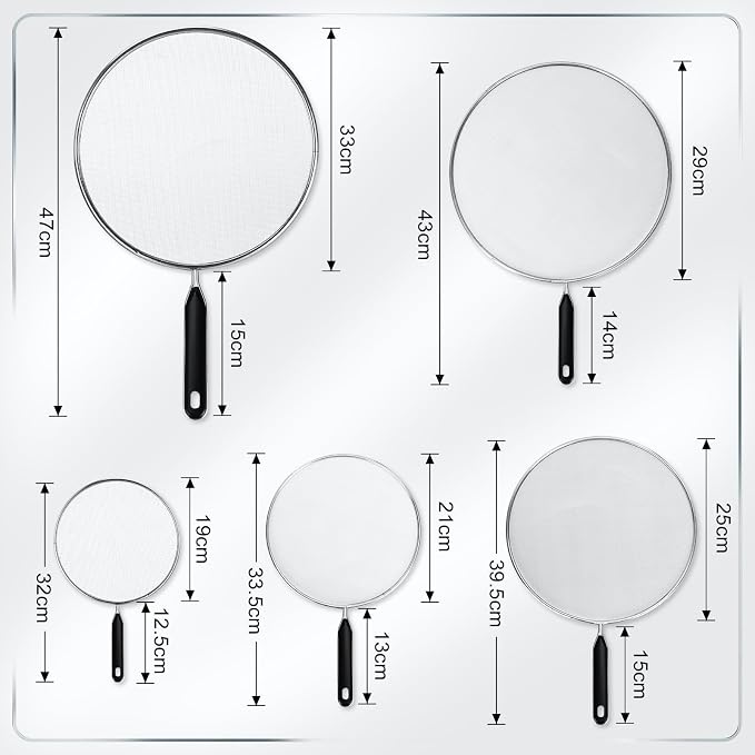 Gisafai 5 Pcs Splatter Screen for Frying Pan 13'' 11.5'' 10'' 8.3'' 7.5'' Metal - Image 2