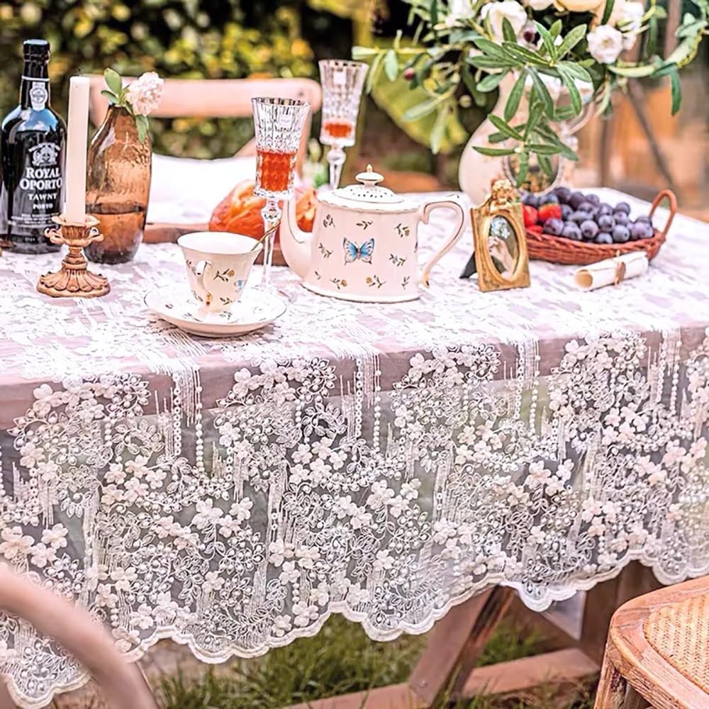 French Embroidery Lace Tablecloth - Rectangular for Coffee Tables