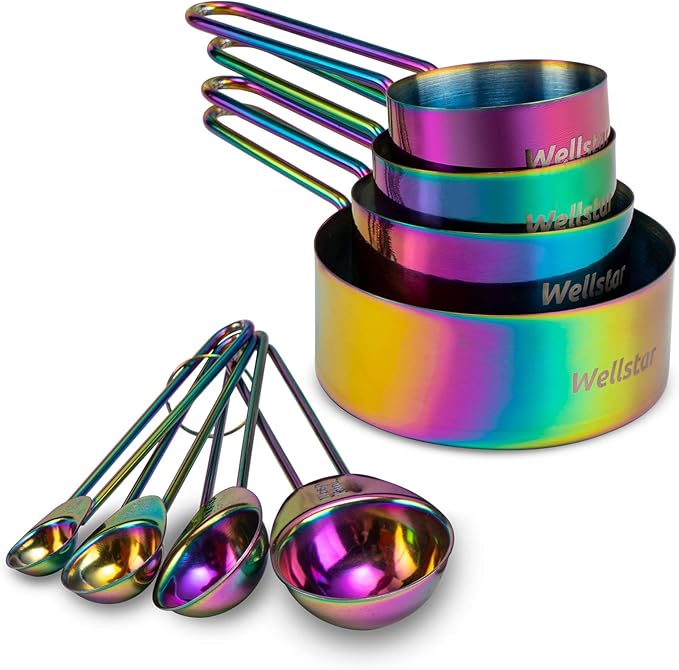 WELLSTAR Measuring Cups and Spoons Set of 8, Food Grade 18/8 Stainless Steel by WELLSTAR
