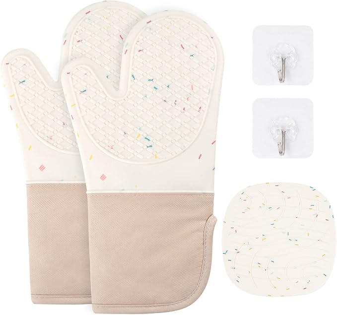 AUAUY Silicone Oven Mitts and Pot Holders 5PCS Set, 446℉ Heat Resistant Cooking by AUAUY
