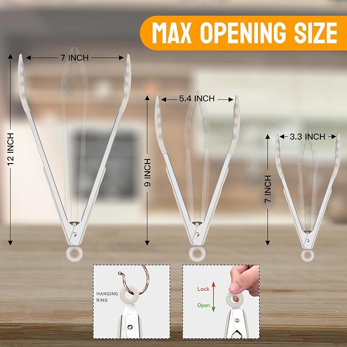 HOTEC Premium Stainless Steel Locking Kitchen Tongs - Image 8
