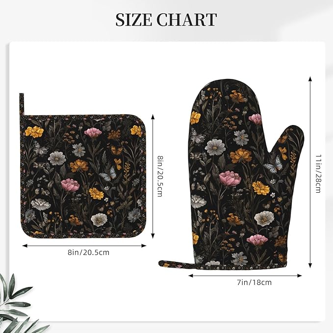 Oven Mitts and Pot Holders Flower Butterfly Boho Botanical Silicone Kitchen - Image 3