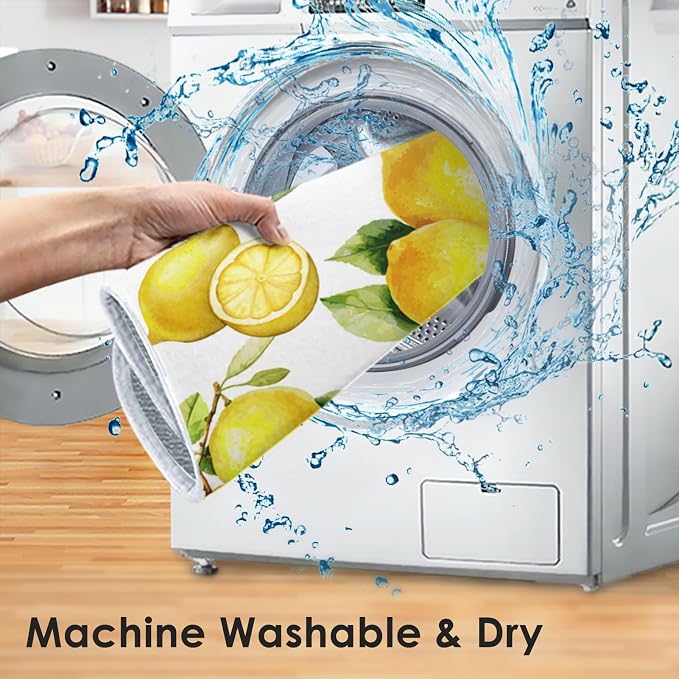 Sanwarm Absorbent Dish Drying Mat, Floral Lemon Fruits Vintage Microfiber Pad - Image 5