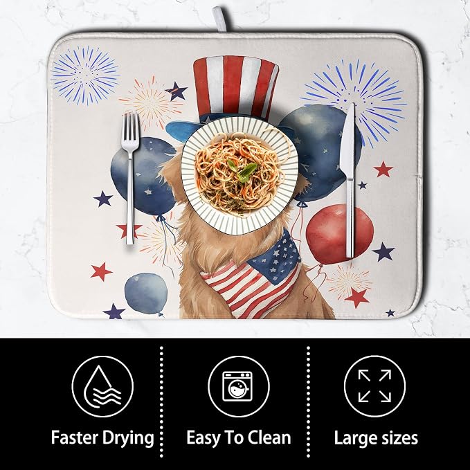 4th of July Patriotic Dog Dish Drying Mat 18 x 24 Inch US Independence Day Blue - Image 4