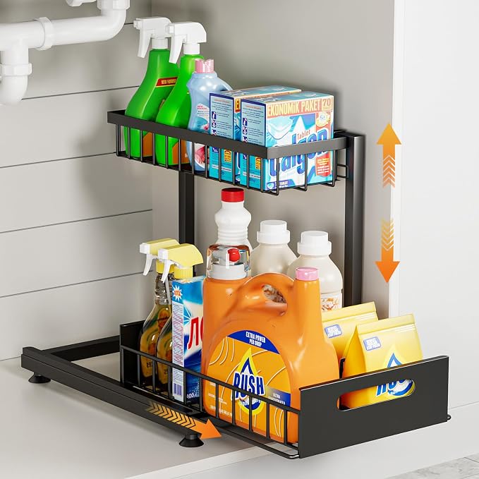 Saydear Under Sink Organizer Storage 2-Tier Premium Metal Pull-Out Kitchen by Saydear