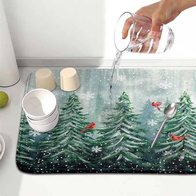 Welcome Winter Pines Tree Dish Drying Mat, Winter Snowflake Dish Drying Mat - Image 6