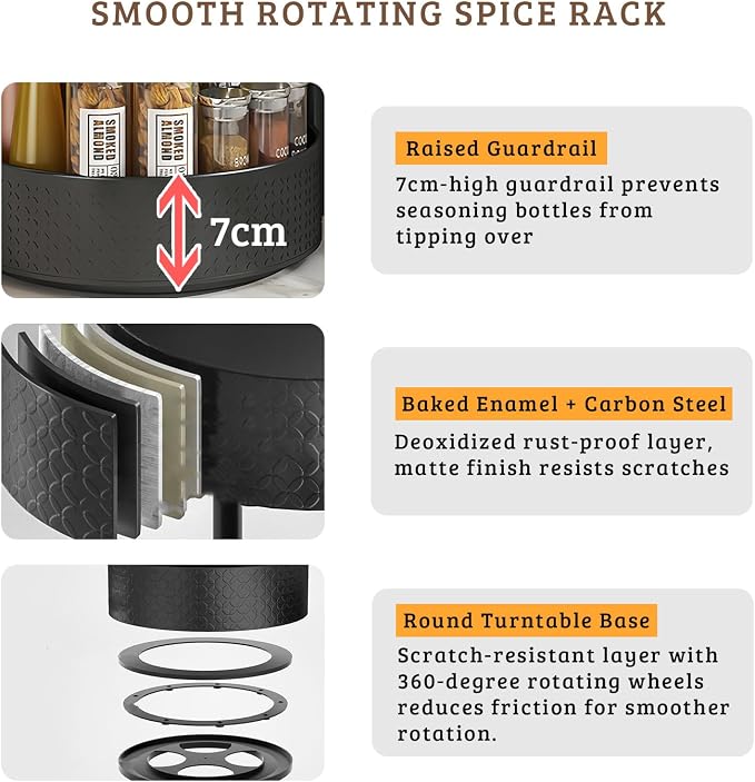 Rotating Spice Rack with Paper Towel Holder, 2 Tier Turntable Lazy Susan - Image 7