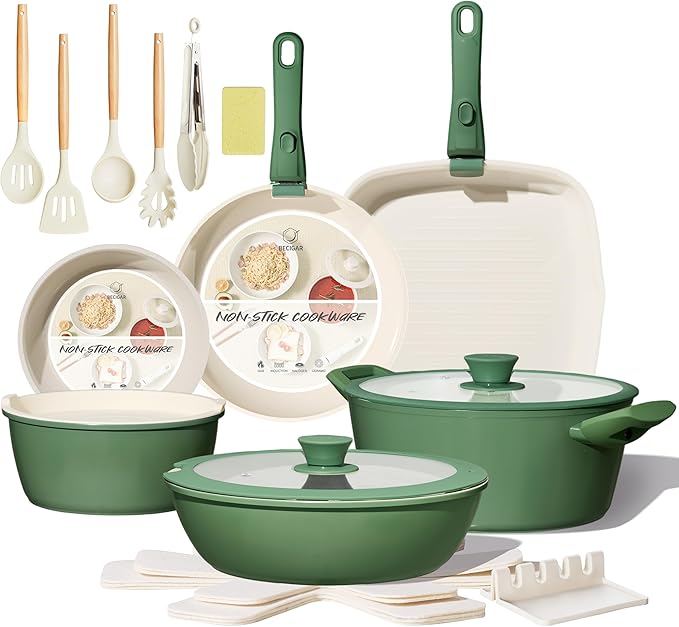 BECIGAR 23pcs Ceramic Pots and Pans Set, Nonstick Detachable Handle Cookware by BecigarCookware