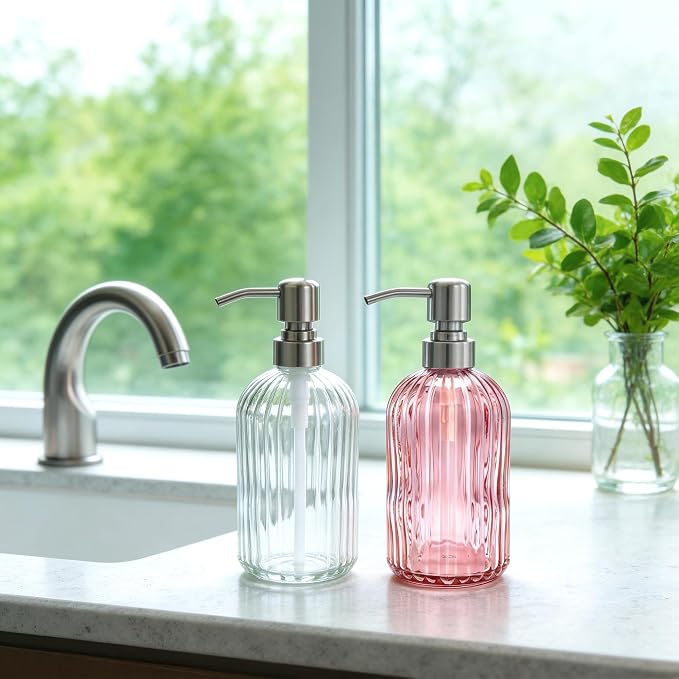 16 OZ Pink Glass Soap Dispenser Glass Soap Dispenser - Image 6