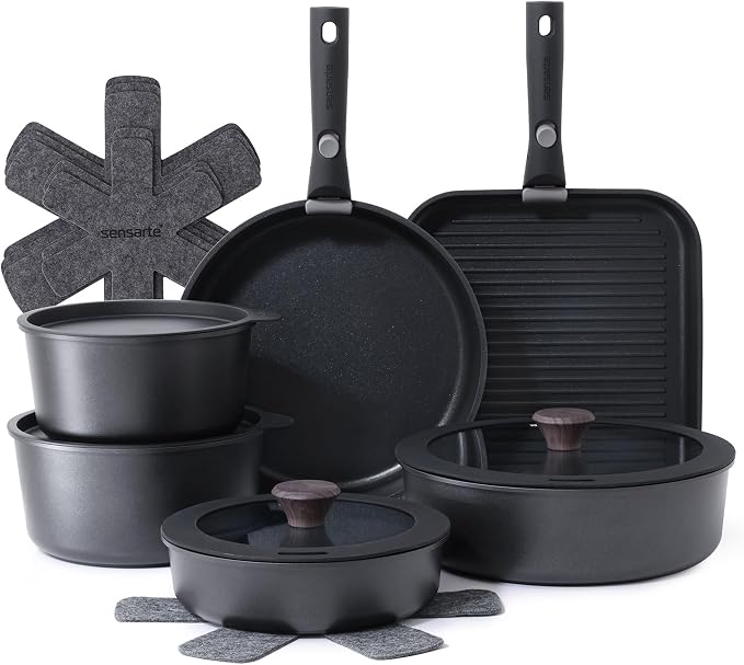SENSARTE 17 Piece Pots and Pans Set, Nonstick Detachable Handle Cookware Set by SENSARTE