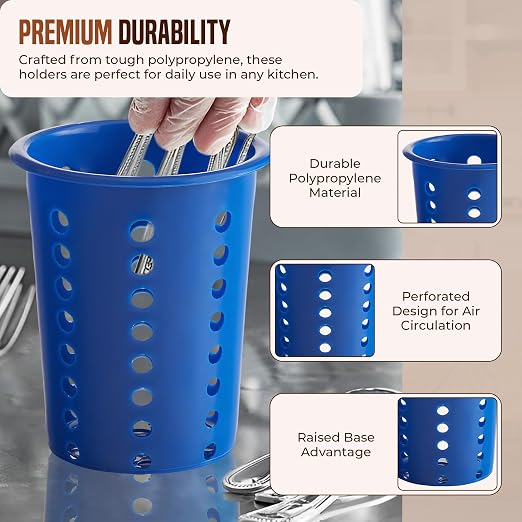 OCS Parts Perforated Utensil Drying Cups | Blue | Set of 3 | Plastic Flatware - Image 4