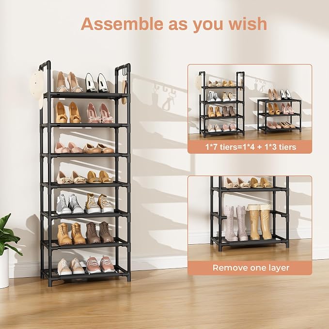 LANTEFUL 7 Tiers Shoe Rack 18-20 Pairs Boots Organizer Storage Sturdy Narrow - Image 5