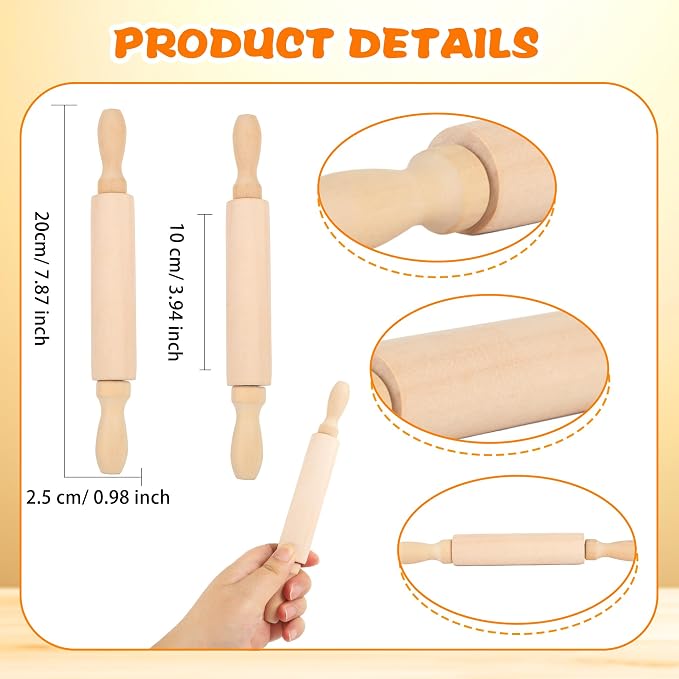 16 Pcs 8 Inch Mini Wooden Rolling Pins Small Wood Rolling Pin Wooden Roller - Image 2