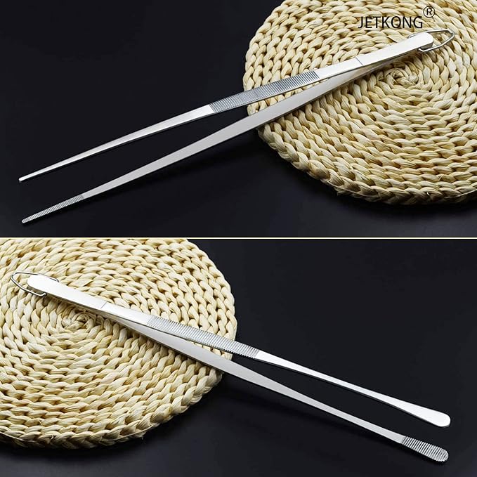 JETKONG 2 Pcs 12-Inch Kitchen Tweezers Fine Tweezer Tongs, Extra-Long Stainless - Image 6