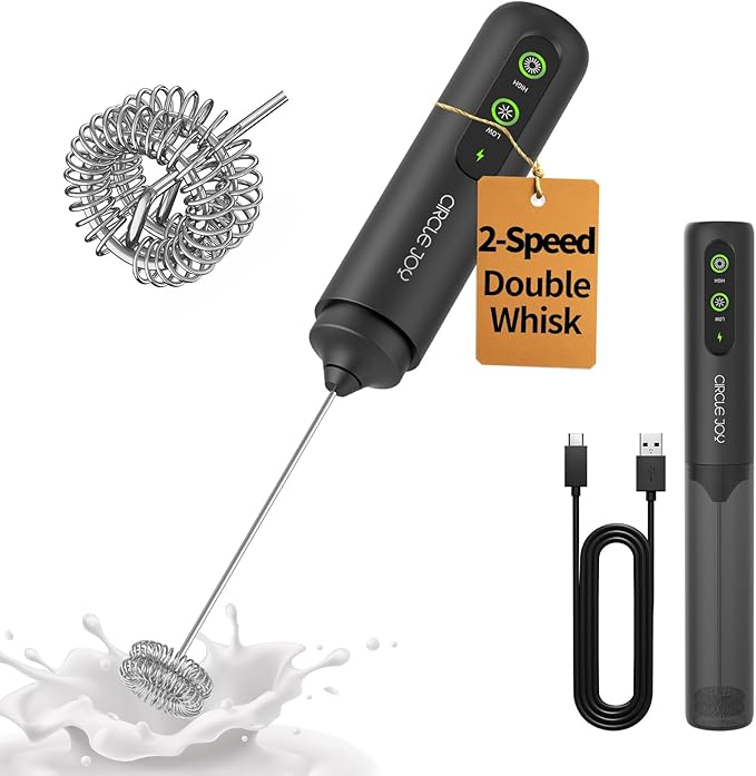 CIRCLE JOY 2-Speed Rechargeable Milk Frother Hanheld, Dual Coil Whisk Head by CIRCLEJOY