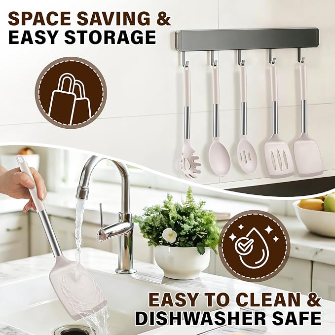 5Pcs Silicone Cooking Utensils Set, Heat Resistant Kitchen Tools Include - Image 7