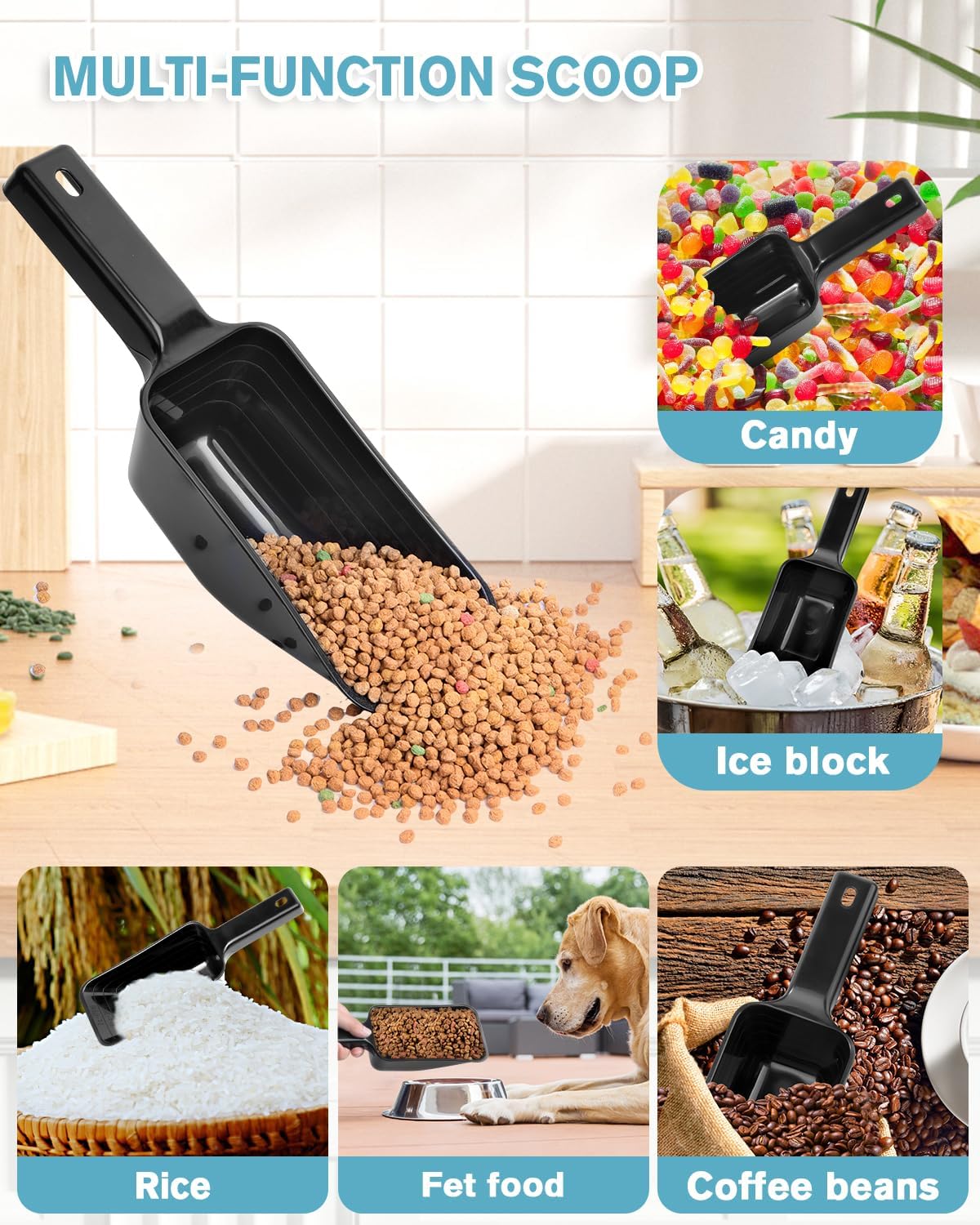 2 Cup Dog Food Scoop(2 Pack), Plastic Pet Food Scoop with Measuring