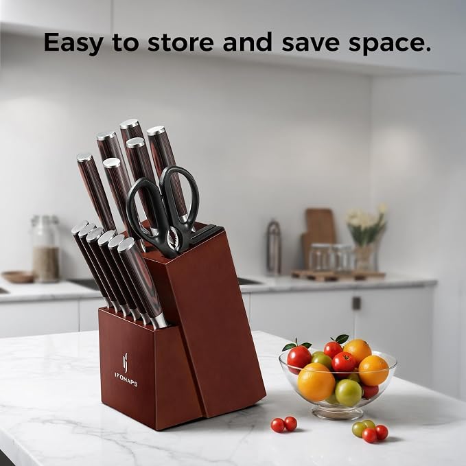 15-Piece Knife Set with Block for Kitchen, with Built-In Sharpener, Stainless - Image 9
