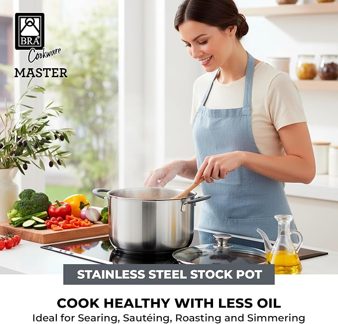 BRA COOKWARE Master Stainless Steel Stock Pot w/Glass Lid | 9.5 Inch 4 Quart - Image 3