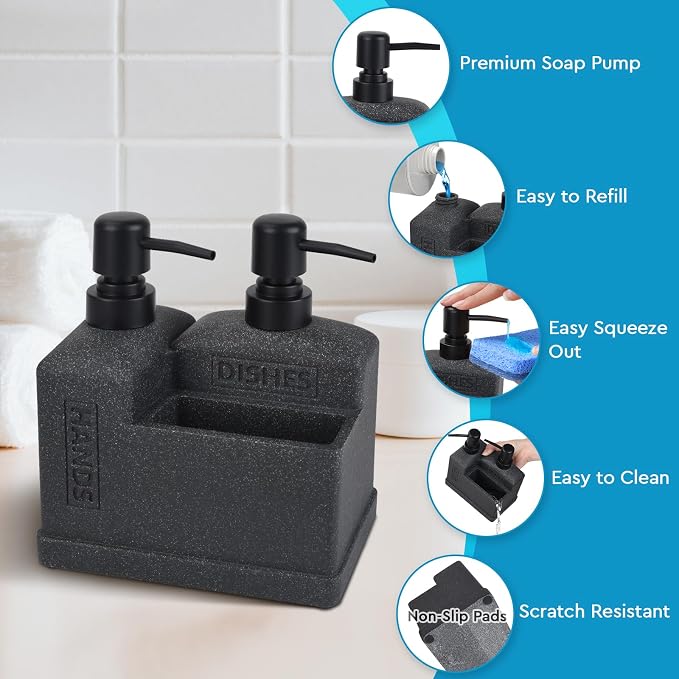 Kitchen Hand Soap and Dish Soap Dispenser Set, Dual Soap Dispenser - Image 4