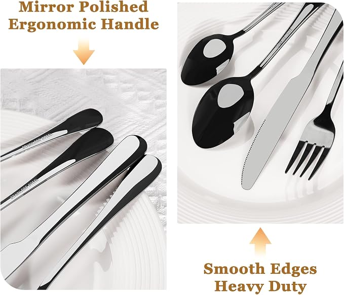 Astercook Silverware Set 48-Piece Black Flatware Set - Image 3