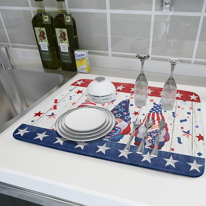 Giwawa 4th of July Gnomes Dish Drying Mat 18x24 inch Patriotic Elf Usa Stars - Image 6