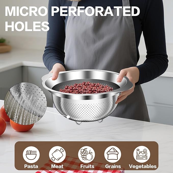 Stainless Steel Colander for Kitchen, Stainless Steel Strainer, Pasta Strainer - Image 6