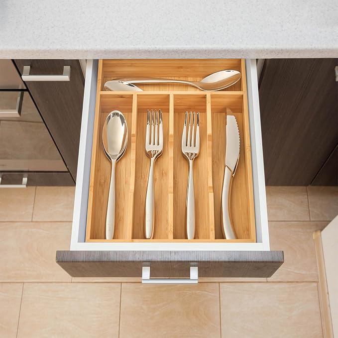 Umilife Bamboo Kitchen Drawer Organizer, 9 Inch Silverware Utensils Tray Holder - Image 5